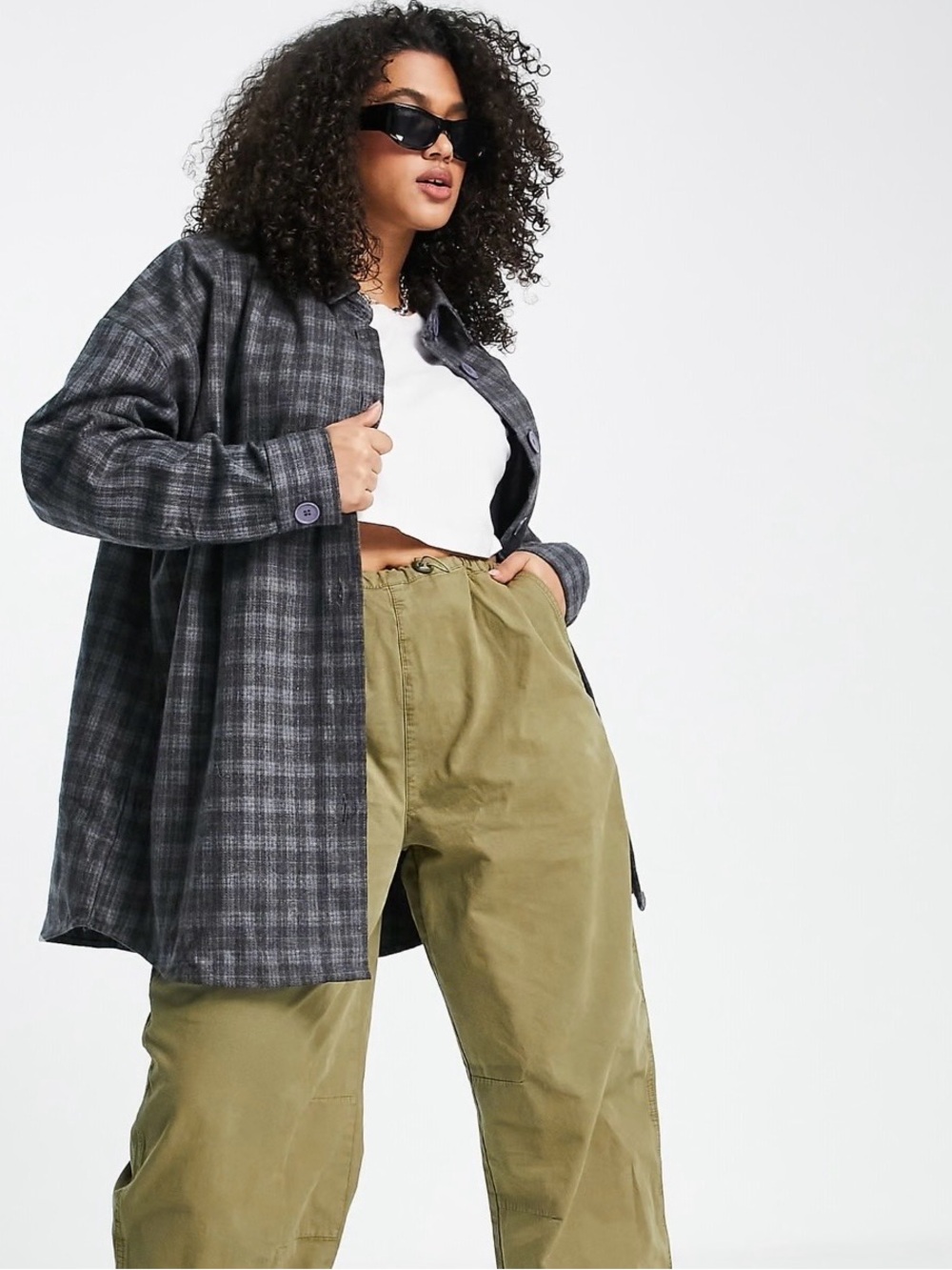 ASOS Curve 5X Gray Plaid Checkered Oversized Shacket